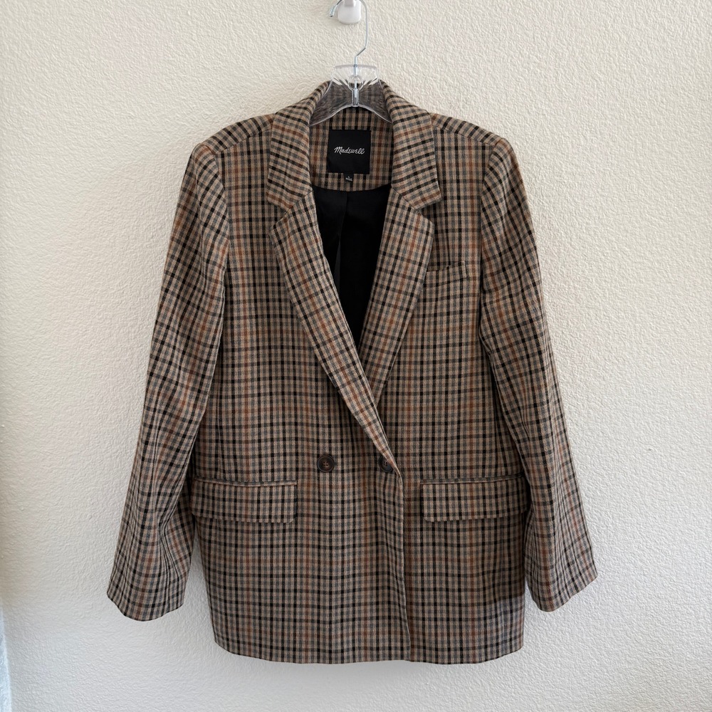 Madewell Dorset Blazer in Brown Plaid Double Breasted Checked Jacket Womens L